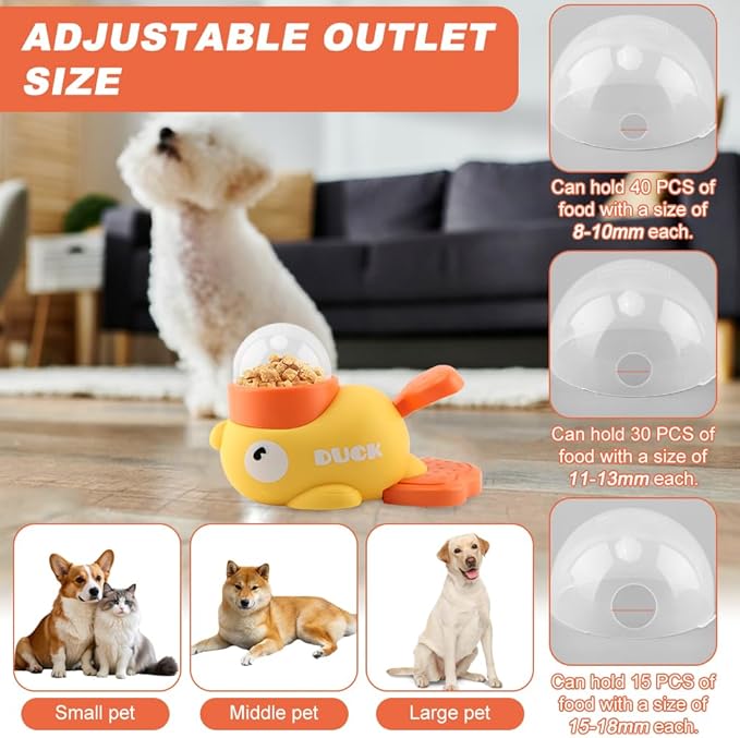 Interactive Treat Dispenser Toy for Dogs & Cats Duck-Shaped - Slow Feeder Food Puzzle with Adjustable Dispenser, IQ Training & Exercise Toy for Small/Medium Pets