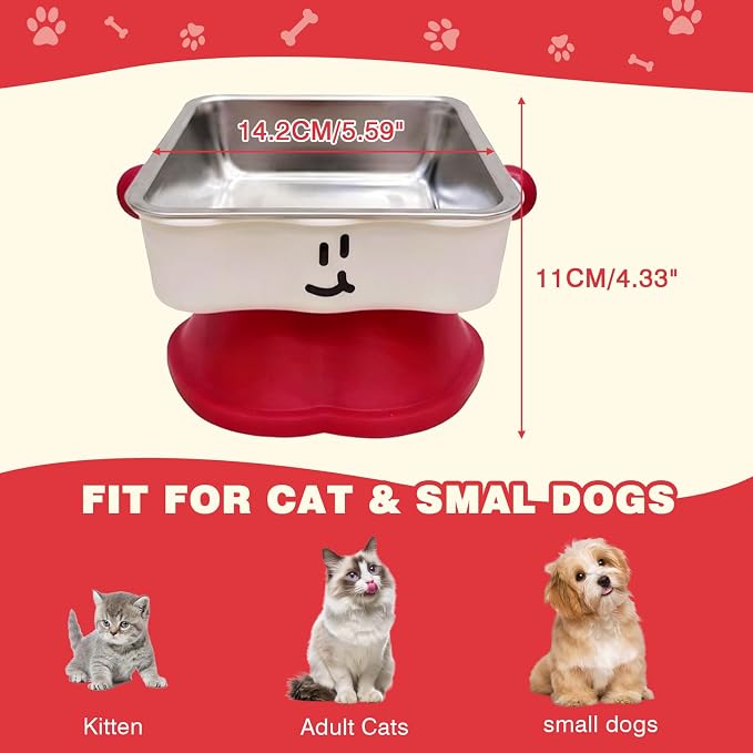 Elevated Cat & Small Dog Bowl - 30° Slanted Anti-Slip Feeding Bowl, Detachable Stainless Steel Design, Reduces Stomach Pressure, Comfortable Eating Posture, Easy to Clean, Fits Cats & Small Breeds