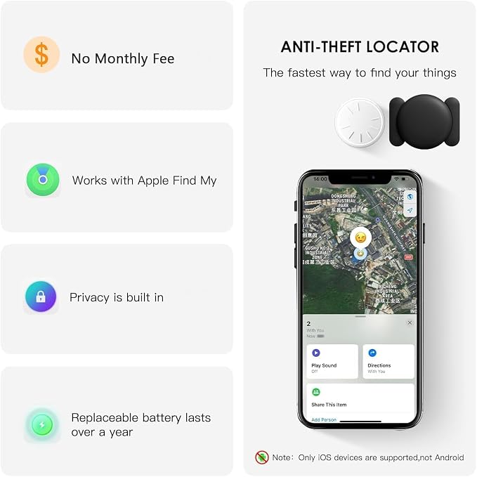 GPS Tracker for Vehicles, 2 PCS MINI Car Tracker Device Hidden, No Monthly Fee, Real-Time Tracker Device for Vehicles, Work with Find My (iOS Only), Magnetic Waterproof Car Tracker, Black