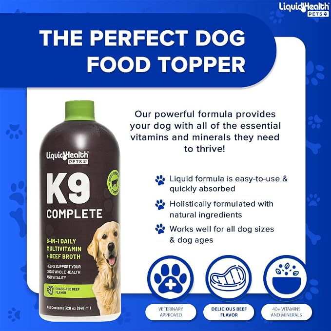 LIQUIDHEALTH Pets K9 Glucosamine Chondroitin Hip & Joint Formula & K9 Complete 8-in-1 Multivitamin for Dogs, Puppies - Pet Supplement Bundle for Joint Health, Immune Support, Canine Vitamins, USA Made
