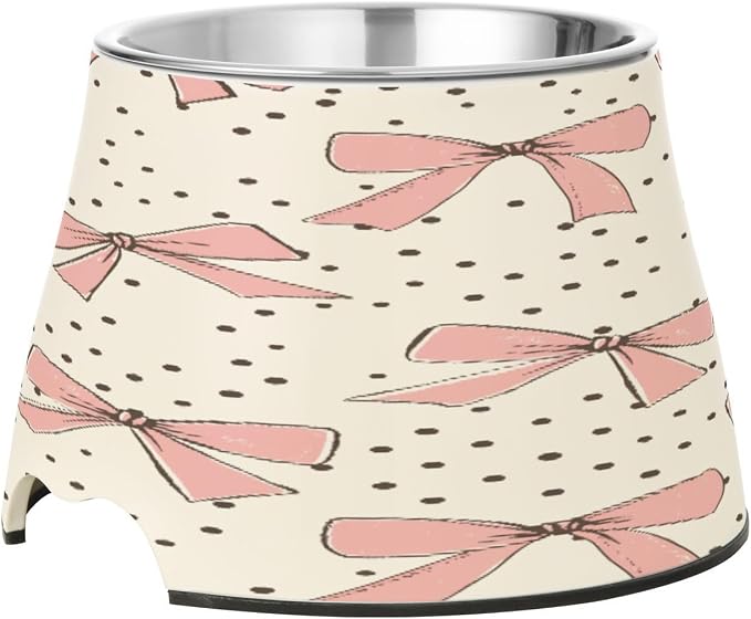 Blueangle Elevated Dog Bowls with Stainless Steel - Non-Slip 2.3 Cup High Capacity Pet Dish for Spinal Health & Bow Pink Design（95）