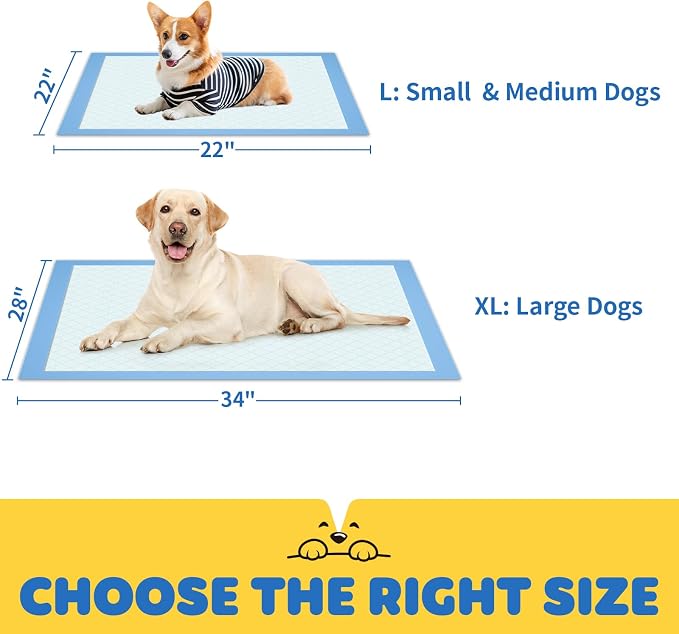 Powools 100-Pack X-Large Puppy Pads - 34'' x 28'' Pee Pads for Dogs Potty Training with Leak-Proof Quick-Dry Design, 6-Layer Wee Wee Pads for Dogs, Blue