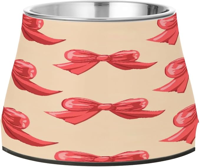 Blueangle Elevated Dog Bowls with Stainless Steel - Non-Slip 2.3 Cup High Capacity Pet Dish for Spinal Health & Red Bow Design（169）