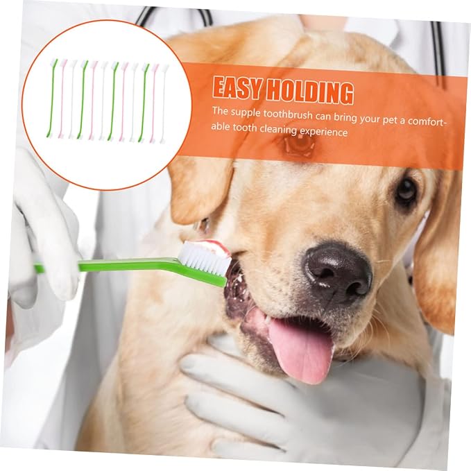 POPETPOP 12pcs Dual- Dog Toothbrush for Pet Oral Care Soft Bristles for Comfortable Teeth Cleaning Suitable for Dogs and Puppies Multi-Color Options