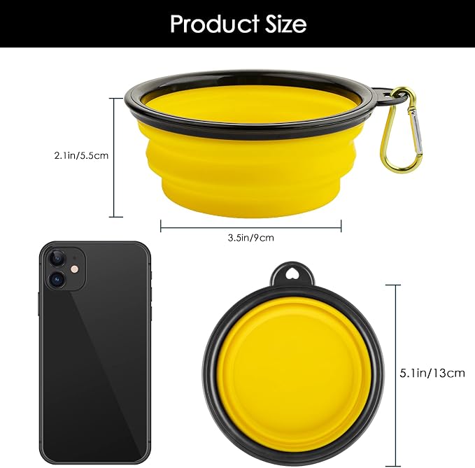 3 Collapsible Silicone Dog Bowls, Yellow Blue Black, Small