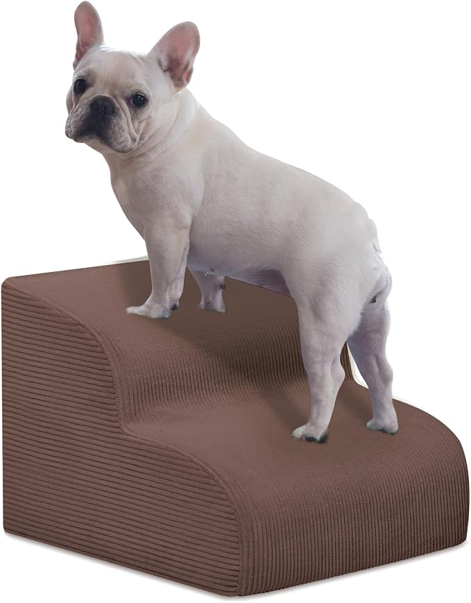 Mesa Lemon Dog Stairs & Steps for High Beds, 2 Steps High Density Foam Waterproof Dog Ramp for Small Dogs and Cats, Pet Stairs with Washable Cover for Bed, Couch, Sofa and Car, Coffee (H: 11.8")