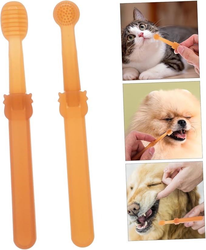 Healifty Silicone Cat and Small Dog Toothbrush Kit with Dual Head Design Portable Pet Dental Brush for Plaque Removal and Oral Health Care Suitable for Puppies and Cats