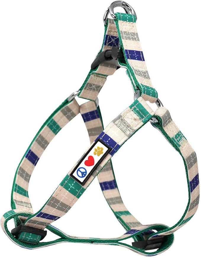 Pawtitas Multicolor Step-in Dog Harness – Adjustable No-Pull Vest for Puppies to Seniors, Safe & Comfortable XS Grey/Blue/Green