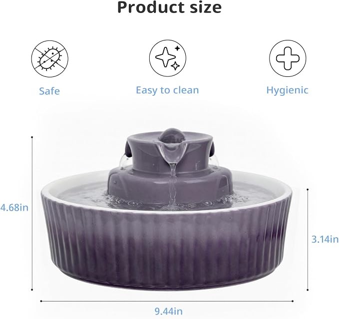 Ceramic Cat Water Fountain, 2.1L/71oz Cupcake Pet Water Fountain for Cats and Dogs, Automatic Pet Drinking Fountain,Double Filtration System, Easy to Clean, 360°Drinking Water(Gradient Purple)