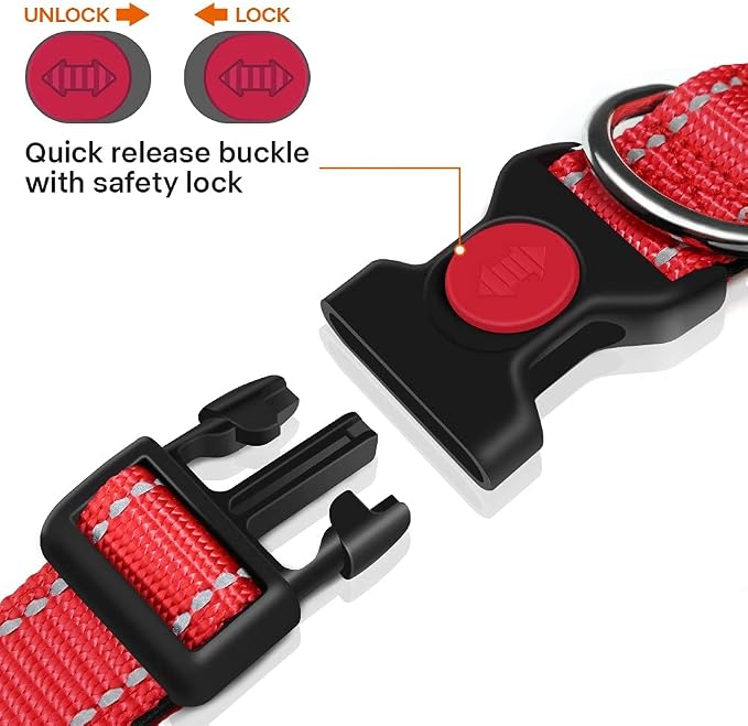 Taglory 18"-28" Length, 1 1/4" Wide Dog Collar and Leash Set, 1/2" x 6 FT Highly Reflective Threads Dog Leash for Large Dogs,Red