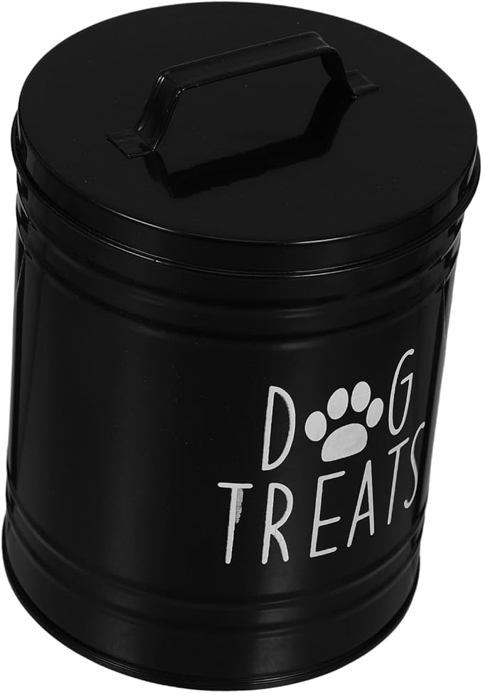LABRIMP Puppy Food Storage Container with Airtight Lid Farmhouse Style Metal Dog Treat Canister Compact Snack Storage Jar for Kitchen Counter