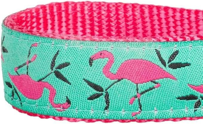 Blueberry Pet Essentials 2 Patterns Durable Pink Flamingo on Light Emerald Dog Leash 5 ft x 5/8", Small, Basic Nylon Leashes for Dogs