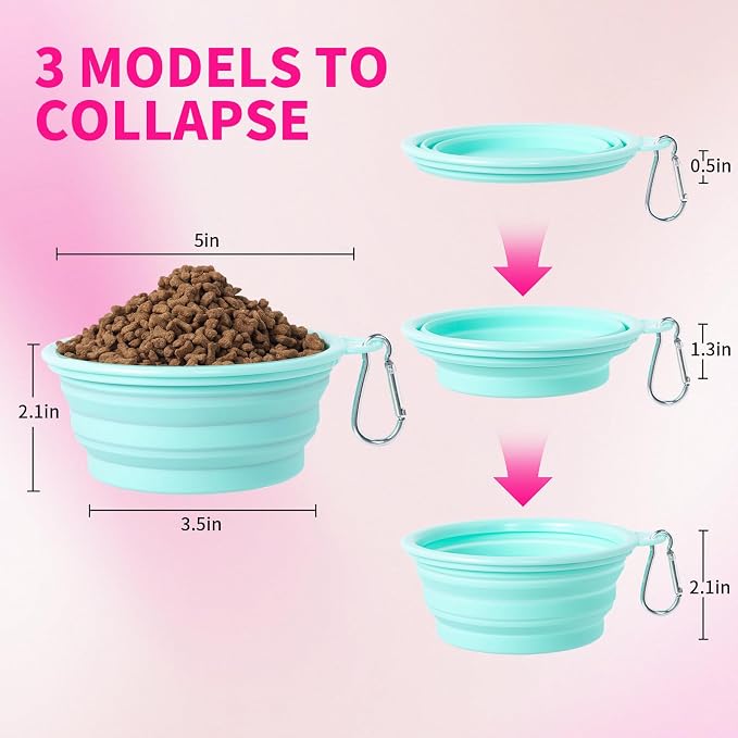 SLSON Macaron Collapsible Dog Bowl, 2 Pack, Small, Bright Pink & Bright Green