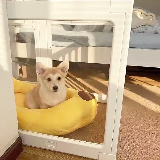 Clear Acrylic Dog Playpen Indoor, Puppy Cat Small Pet Play Pen, Pet Cat Playpen for Rabbits, Dog Fence Crate Kennel Whelping Cage (24", White, 10 Panels) (Semi-Enclosed Playpen, 30" Extra Tall)