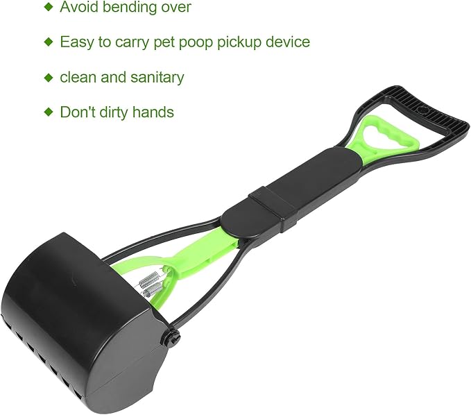 Pet Pooper Scooper, Jaw Easy to Carry Poop Scoop Long Handle Rugged for Easy Grass and Gravel Pick Up for Pet Waste Pick Up(Green+Black)