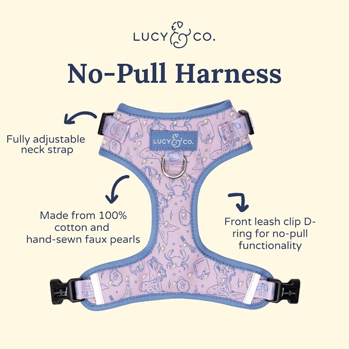 Lucy & Co. Magnificent Mermaids Pearl No-Pull Dog Harness, Adjustable Front Clip Harness with Comfort Padding, X-Large