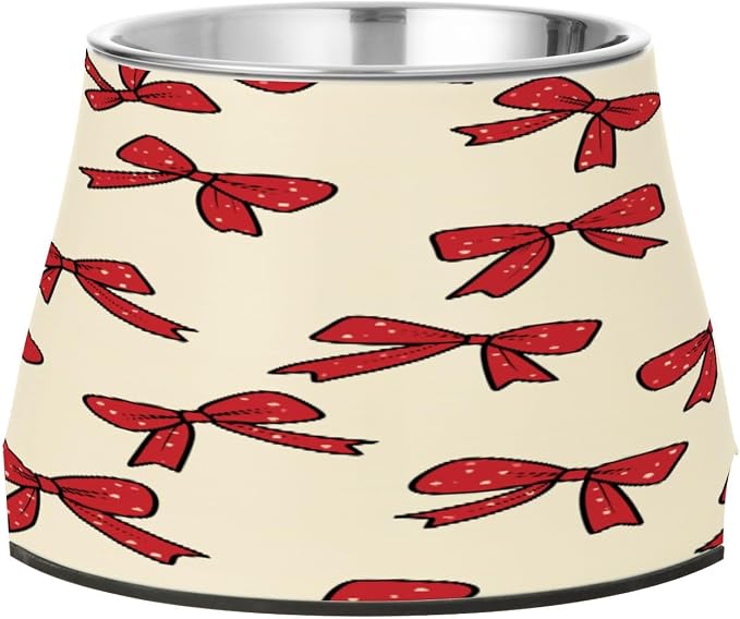 Blueangle Elevated Dog Bowls with Stainless Steel - Non-Slip 2.3 Cup High Capacity Pet Dish for Spinal Health & Red Bows Design（307）