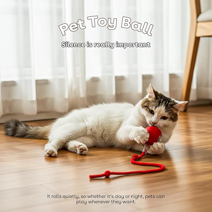 Interactive Cat Toy Ball, Automatic Intercative Cat Toys for Indoor Cats, The 3rd Generation Agile Moving Cat Ball with Elastic Mesh Tail, Toys for Indoor Adult Cats, Motion Activated (Red)