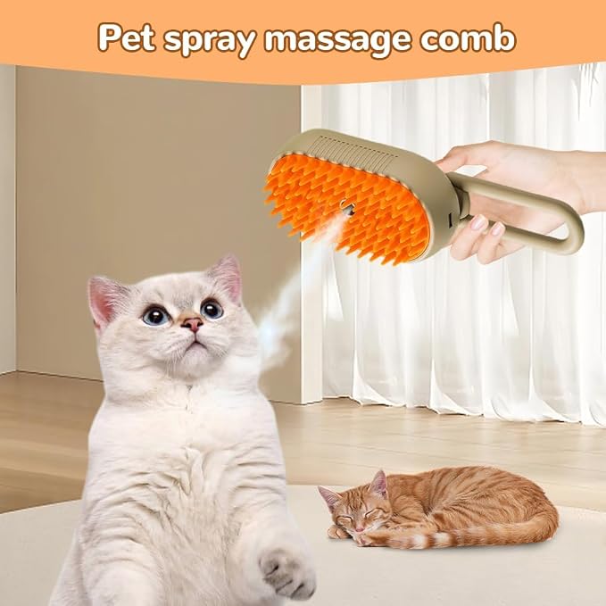 Cat Steam Brush, 2026 New 3 in 1 Cat Steamy Brush, Pet Steam Groomer Comb for Massaging and Cleaning Shedding Pets, Multifunctional Hair Removal Comb for Cats and Dogs (Orange 1pcs)