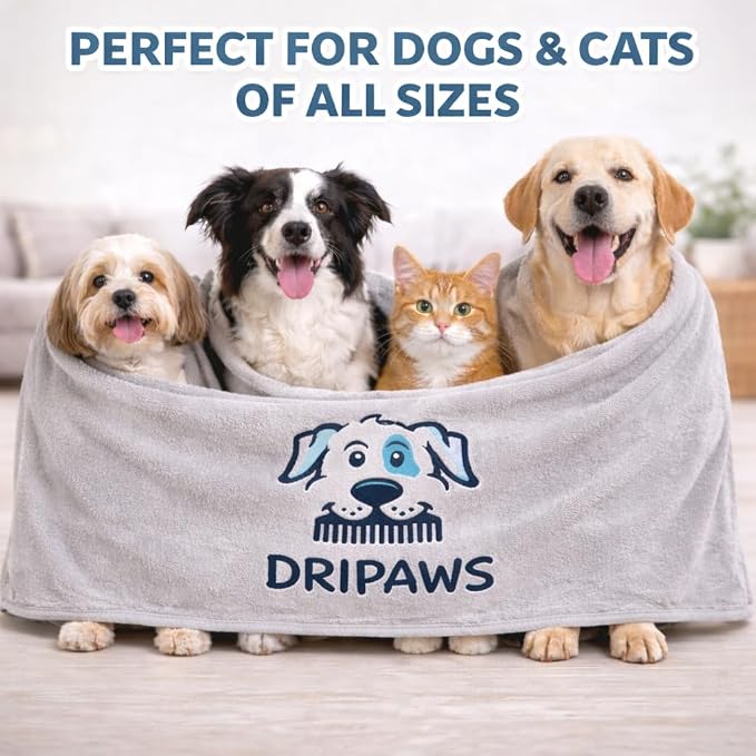 Microfiber Dog Towel for Drying Dogs, 56'' x 28'', Super Absorbent Soft Pet Grooming Towel, Fast Drying Bath & Shower Towel for Dogs, Grey