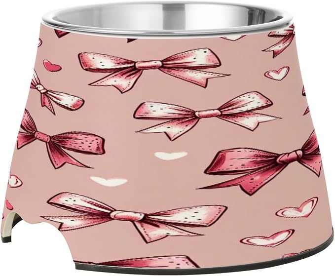 Blueangle Elevated Dog Bowls with Stainless Steel - Non-Slip 2.3 Cup High Capacity Pet Dish for Spinal Health & Vintage Bows Design（543）