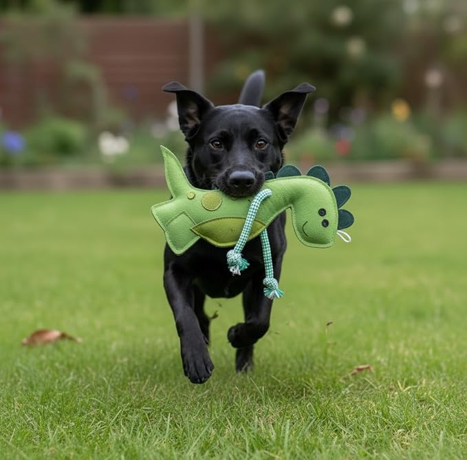 Fuzzl Eco Leather Digby Dino Toy Natural and Tough Dinosaur Dog Toys - Long Lasting Chew Toys for Aggressive Chewers Strong Dog Toy for Dogs and Puppy