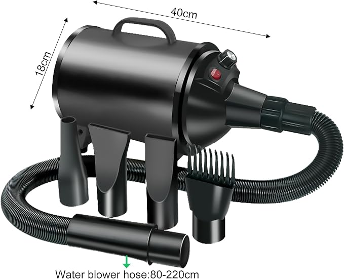 Worparsen Dog Dryer for Pet Grooming,Multiple Low Noise Speed Temperature Adjustable Dog Blower Grooming Dryer for Large Dogs,High Velocity Pet Blow Dryer Power Ergonomic Handle Black