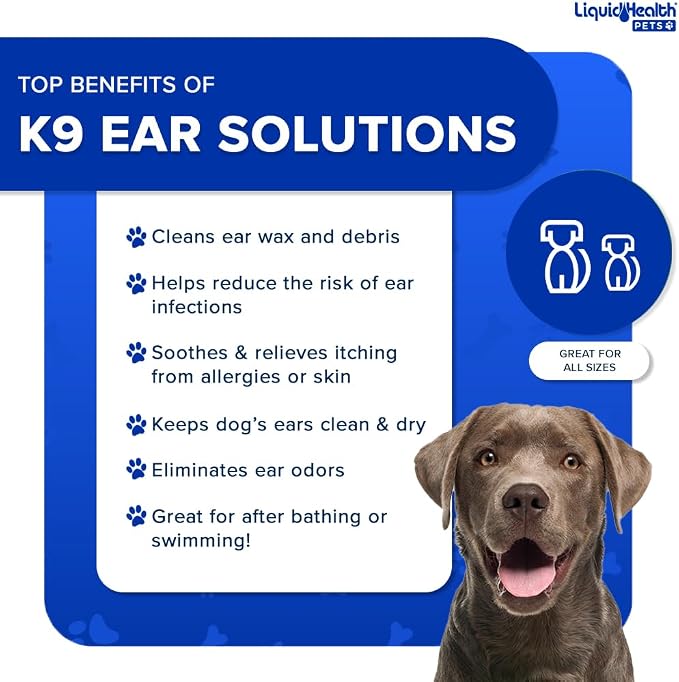 LIQUIDHEALTH Pets K9 Dog Ear Cleaner Wash Solutions, 8 oz 1 Pack