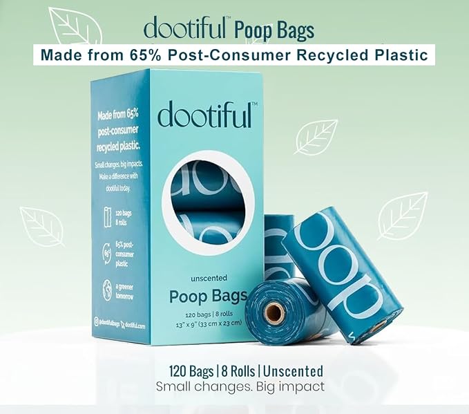 Dog Poop Bags - 120 Unscented Waste Bag, 65% Recycled Materials, Tear Resistant Pet Bags for Poop - 8 Rolls 100% Leak Proof - Extra Thick, Eco-Friendly Doggie Poo Bags for Hassle-Free Cleanup, Outdoor