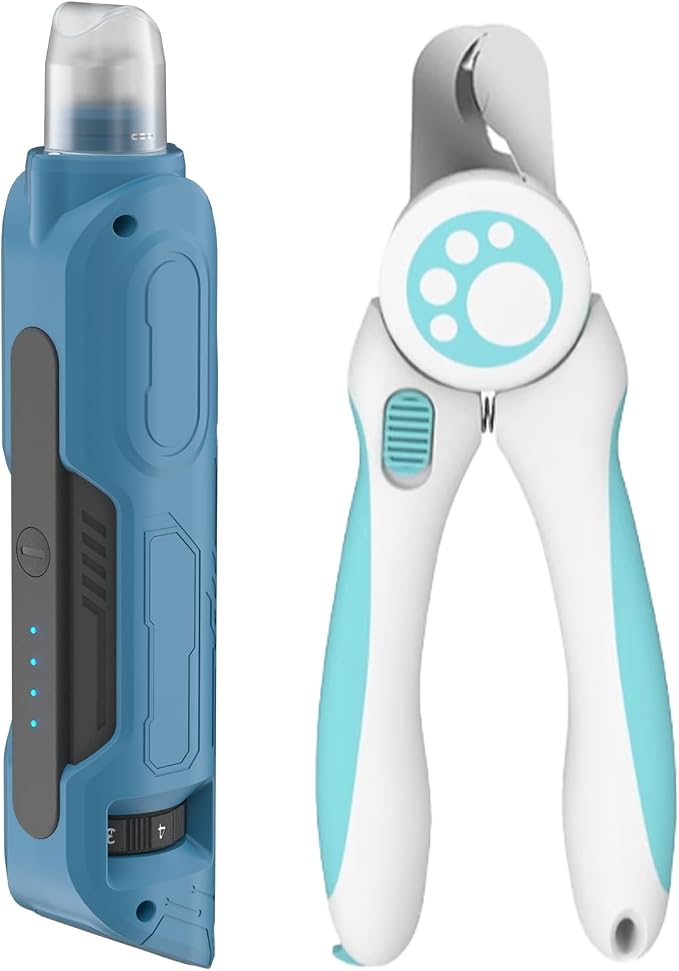 PAPIFFEED 6-Speed Dog Nail Grinder with Nail Clipper, Sky Blue