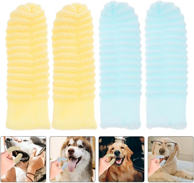 Luxshiny 12pcs Dog Finger Toothbrush for Large and Small Dogs, Soft Silicone Material, Yellow and Sky Blue, Dental Cleaning for Pet Oral Care