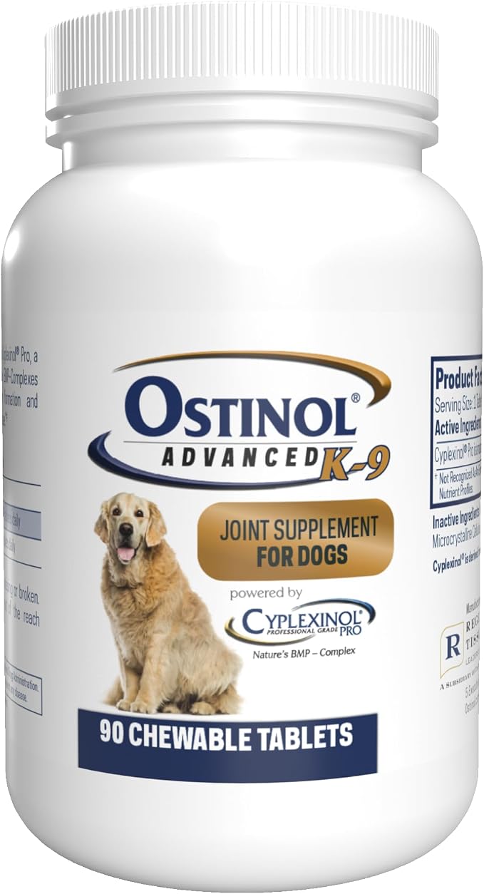 ZyCal Ostinol Advanced K-9 Joint Supplement for Dogs – Bioactive Protein Complex with Cyplexinol® Pro 50mg | Bone & Joint Dog Supplement | 90 Chewable Bone-Shaped Tablets