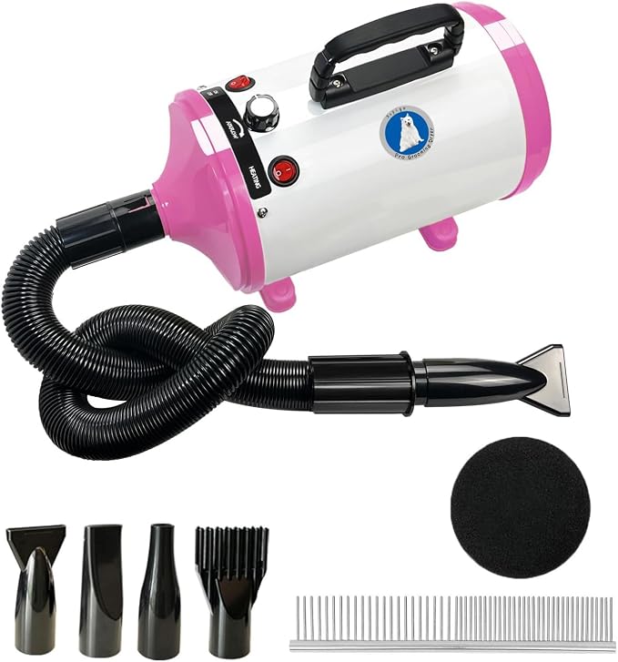 Dog Dryer,High Velocity Professional Dog Grooming Dryer | Adjustable Temperature and Speed with 4 Different Nozzles