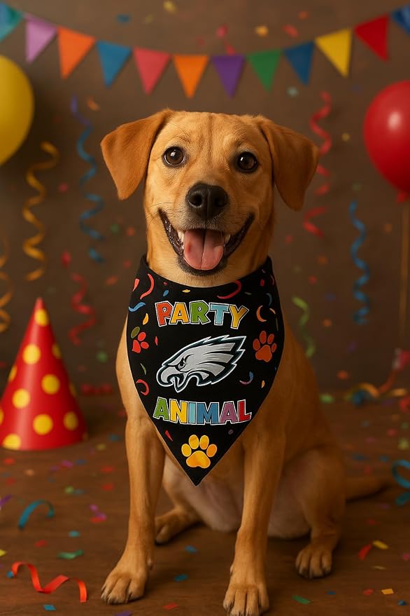 NFL Philadelphia Eagles Pet Birthday Bandana, NFL Dog Birthday Party Set and Costume, Licensed Dog & Cat Birthday Party Scarf, Football Team Pet Outfit, Puppy Bday Accessory, Size Large/X-Large