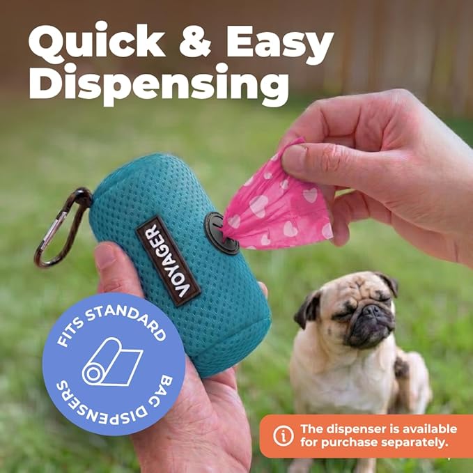 Best Pet Supplies Dog Poop Bags for Waste Refuse Cleanup, Doggy Roll Replacements for Outdoor Puppy Walking and Travel, Leak Proof and Tear Resistant, Thick Plastic - Pink Heart, 150 Bags