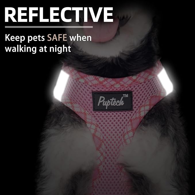 PUPTECK Dog Harness and Leash Set for Small Medium Dogs No Pull Step-in Soft Mesh Puppy Cat Vest Harnesses Reflective at Night, Pink M