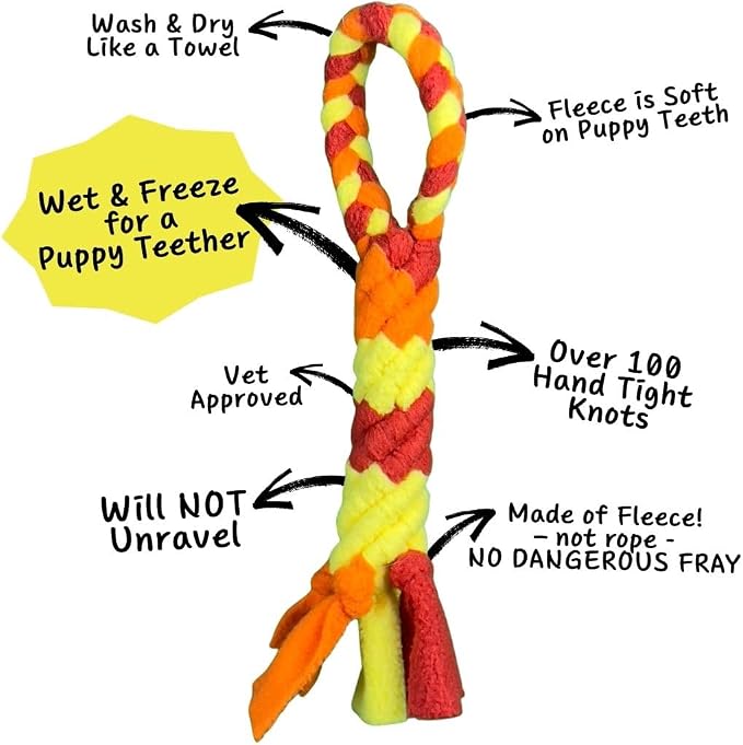 Chelsy's Toys 3-in-1 Enrichment Tube for Puppies - Tug Toy, Treat Dispenser & Snuffle Ball | Tug of War | Interactive Puppy Treat Puzzle for Small Dogs & Pup's| Wet/Freeze Teether(Orange)