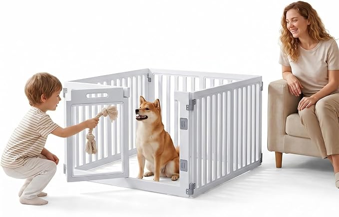 Clear Acrylic Dog Playpen with Door,23.6" Puppy Playpen,Easy Assemble Pet Fence for Puppies/Small Dog Play Pen Indoor (White, 23.6"&40", 4 PC(Fence))
