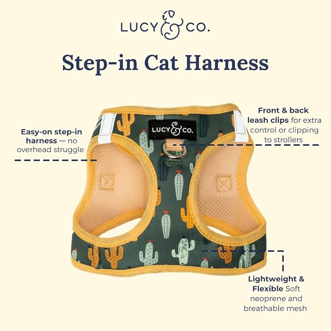 Lucy & Co. Looking Sharp Step-in Cat Harness & Leash Bundle – Reflective, Breathable & Adjustable Harness for Cats, Kittens & Small Dogs, Lightweight & Secure and Dual Leash Clips – Large