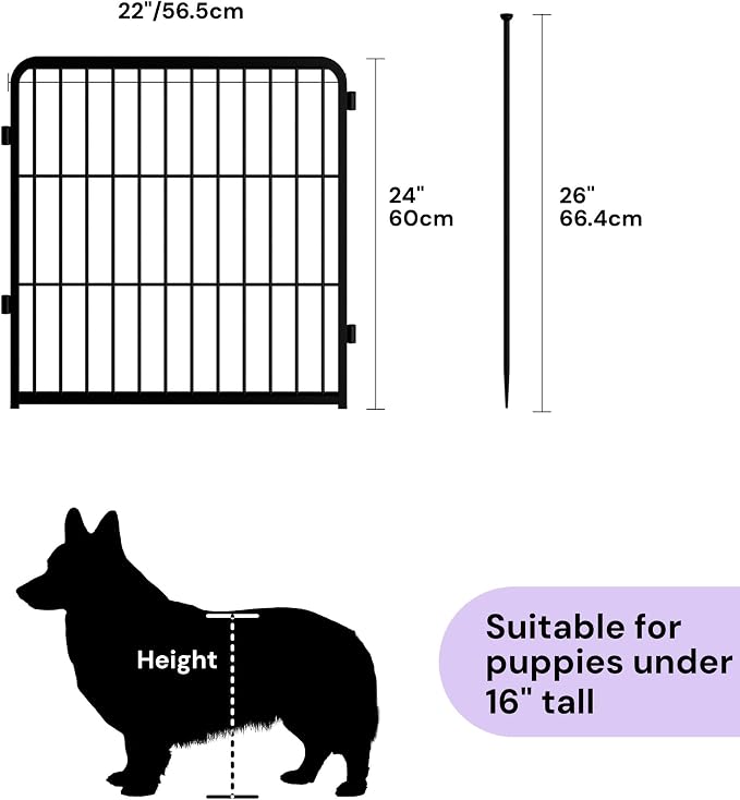 SunsGrove 24 inch 4 Panels Dog Playpen Outdoor for Small and Medium Dogs, Free and Safe Play Dog Fence Indoor, Black