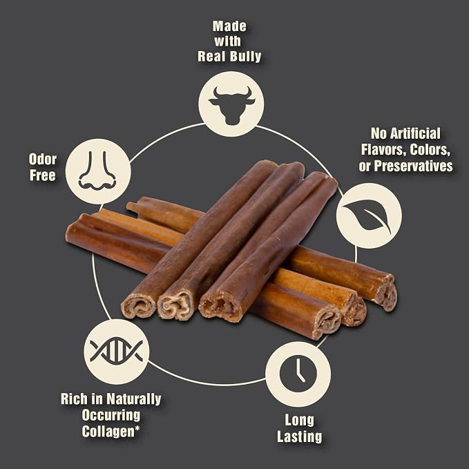 Canine Naturals | Natural Beef & Bully Sticks | Long-Lasting, Odor Free, High Protein Chews Made with 100% Real Bully | 4 Count Large Sticks