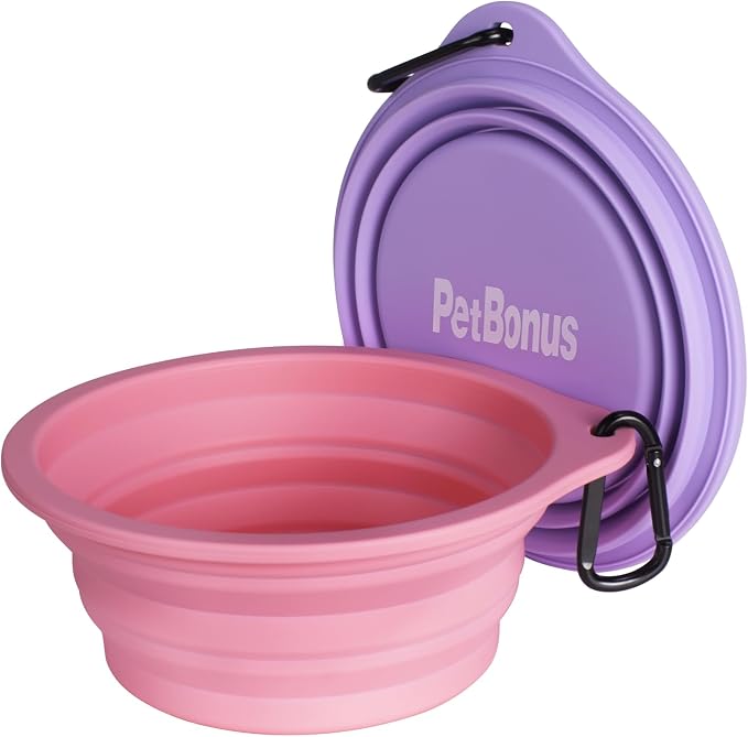 PetBonus Collapsible Dog Bowls, 2 Pack, Purple, Pink