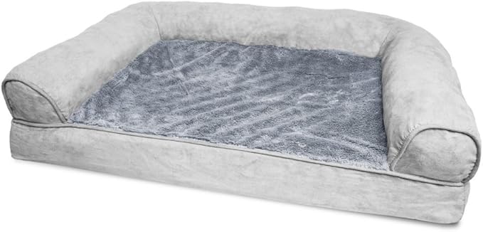 Furhaven Orthopedic Plush &amp; Suede Sofa Dog Bed - Medium (up to 35 lbs), Gray