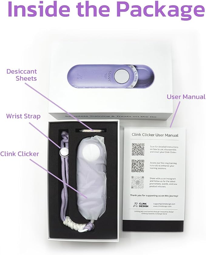Clink Design Dog Training Clicker with Treat Storage, Purple