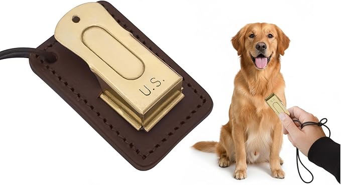 Brass and Steel Pet Training Clicker, with Leather Gripper