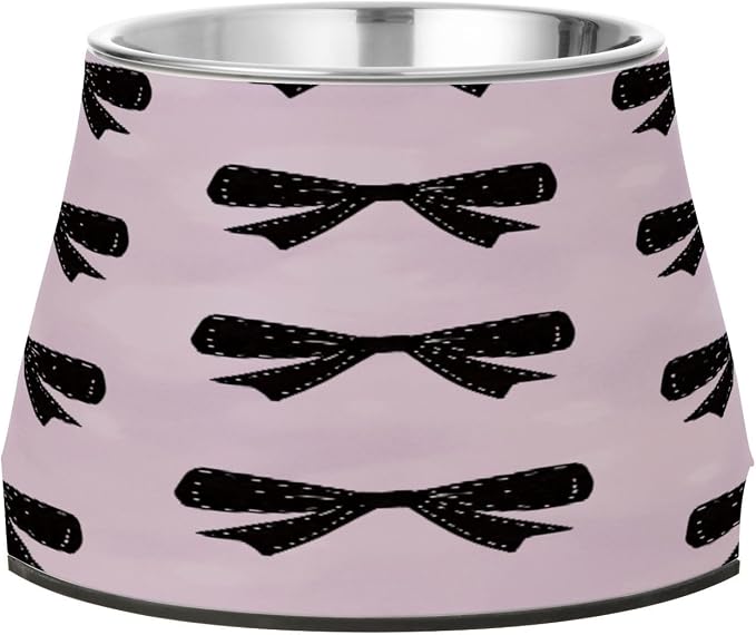 Blueangle Elevated Dog Bowls with Stainless Steel - Non-Slip 2.3 Cup High Capacity Pet Dish for Spinal Health & Black Bows Design（282）