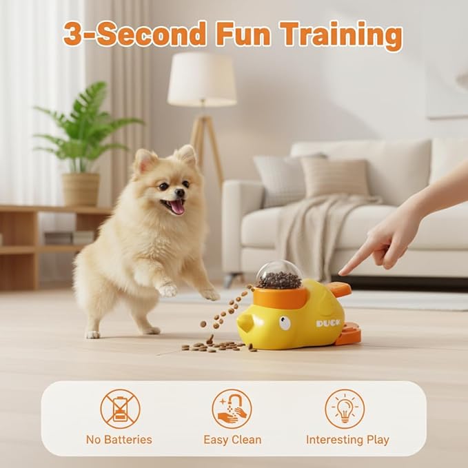 Interactive Dog Puzzle Toy, Cute Duck Treat Dispenser with Anti-Slip Pad, Press-Type Slow Feeder for IQ Training & Boredom Relief, Mental Enrichment for Small Medium Dogs & Cats (Yellow)