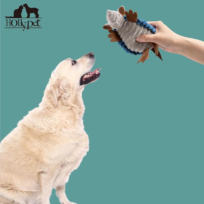 Hollypet Armadillo Squeaky Puppy Dog Toys for Small Medium Dogs, 6" | plush stuffed small dog squeak animal toy with unique grunt squeaker textured fabric for teeth cleaning toys