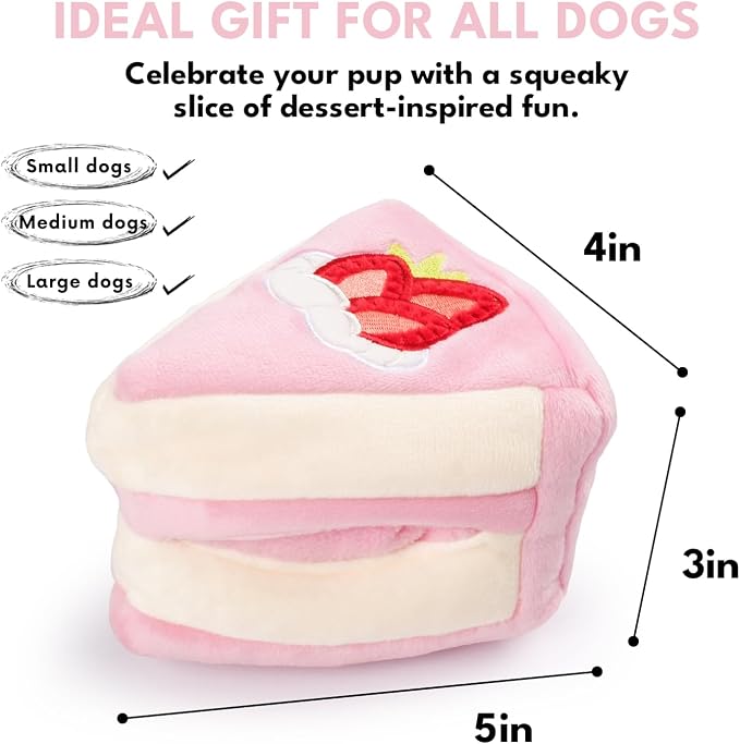 CHEWFFON Dog Interactive Toy, Snuffle Strawberry Cake for Enrichment | Squeaky & Crinkle Puzzle, Boredom & Mental Stimulation, Indoor Brain Game for Small Medium Dogs, Birthday Gift