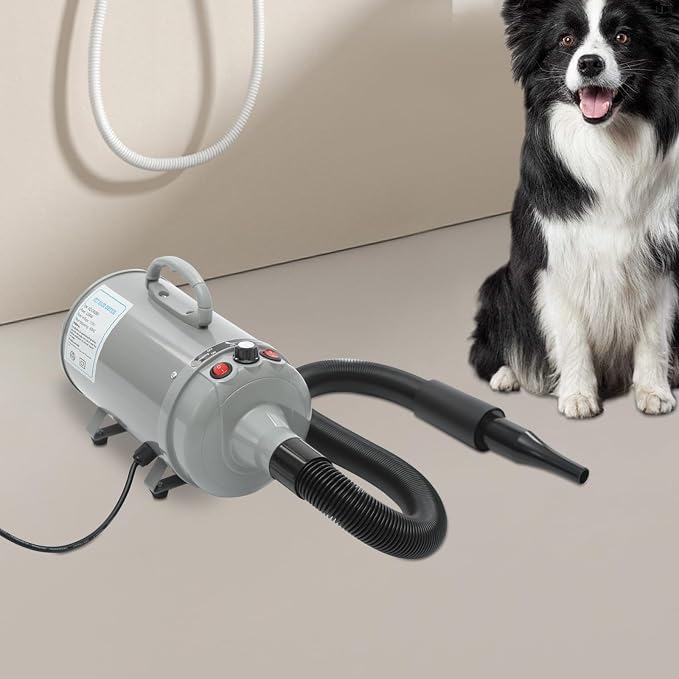 Pet Hair Dyer, 2200W High Velocity Dog Hair Dryer,Quiet Dog Blow Dryer with Adjustable Speed,Dog Dryer for Pet Grooming (Grey)